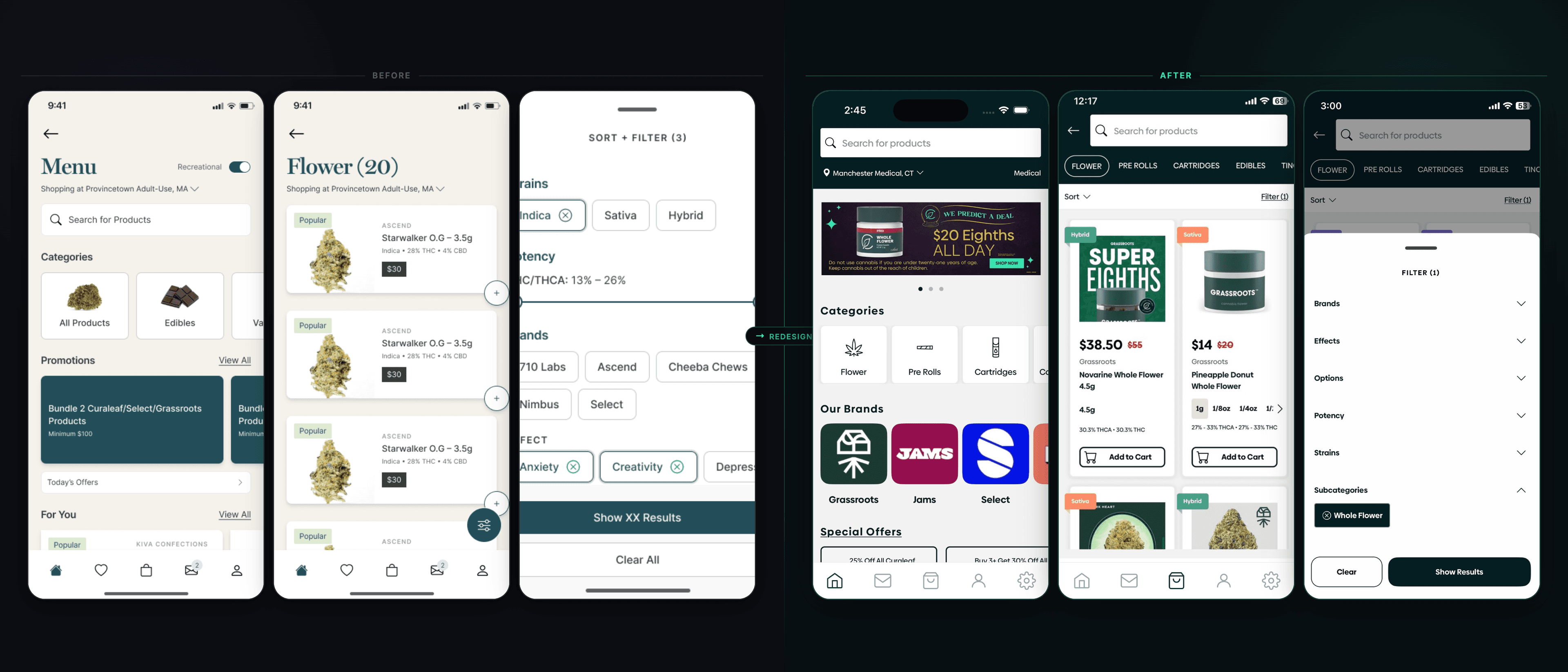 Curaleaf mobile app — before and after redesign